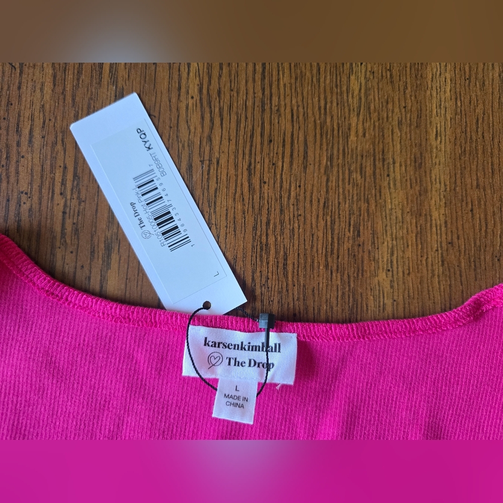 NWT The Drop Karsen Kimball Hot Pink Ribbed Sweetheart Neckline Crop Top Size L - Picture 5 of 8